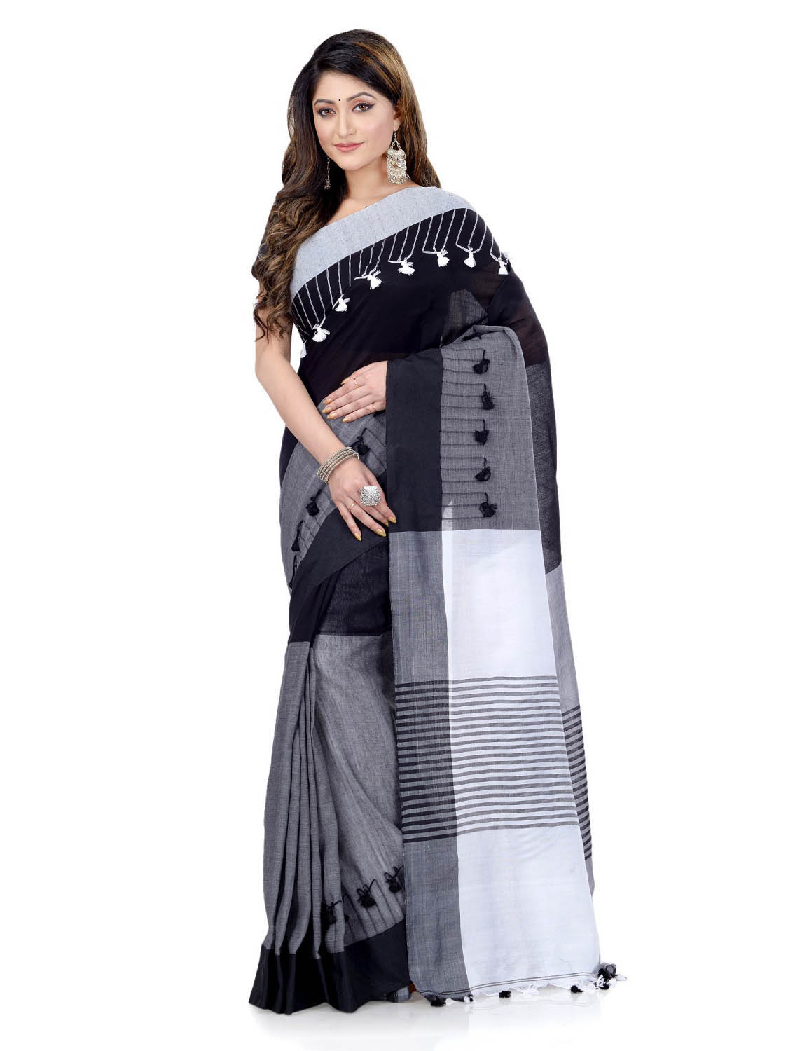 Sareekatha Women's Khadi Cotton Silk Handloom Saree with Temple Border  (Blue) : Amazon.in: Fashion